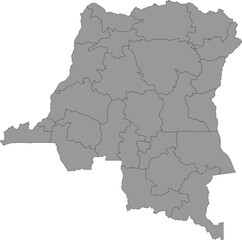 Fototapeta premium Grey Map of Democratic Republic of the Congo with Provinces