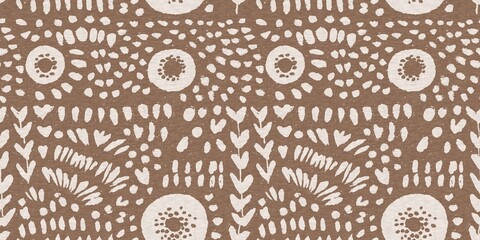 Calm scribble shape minimal shape seamless border pattern. Gender neutral baby floral natural brown linen banner background. Scandi style sketch doodle wash tape edging trim. 
