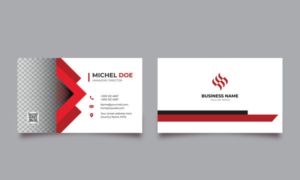 Modern and creative business card template - Red and dark black color business card design with photo place holder	
