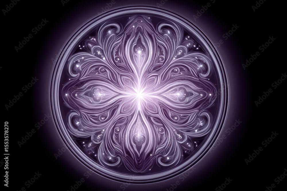 Aufkleber vivid purple and white fractal design features a central glow and delicate swirls, creating a mesmer