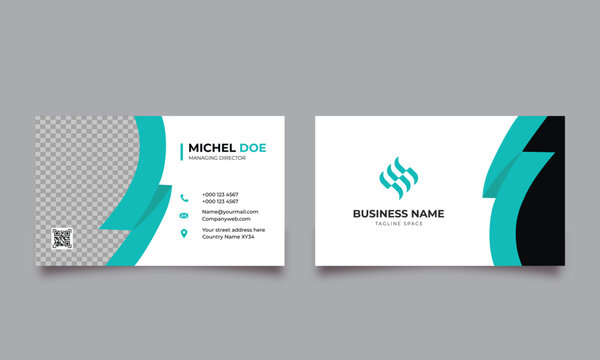 Modern and creative business card template - Green Blue and dark black color business card design with photo place holder