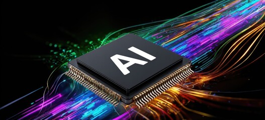 Futuristic circuit board with AI logo