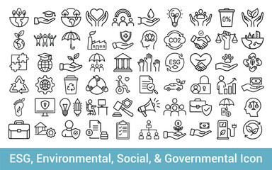 Collection of esg environmental social and governance icons in outline style