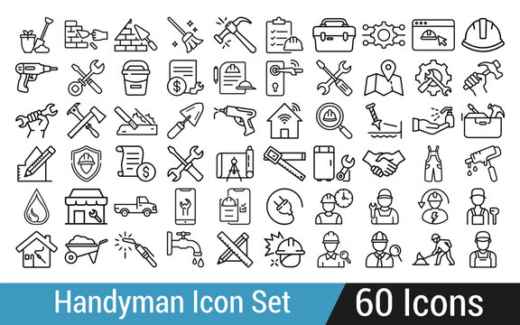 Comprehensive handyman and construction icon set for service and repair businesses