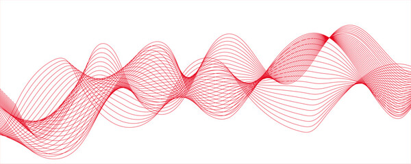 Abstract wave design with a series of flowing, overlapping sinusoidal curves in a gradient. Wave shapes undulate with deep red to bright dynamic gradient effect. rhythm, harmonious flowing motion.