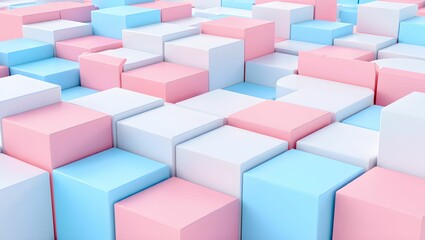 Fototapeta premium Abstract Pastel Cube Pattern: Modern Minimalist 3D Render, Soft and Dreamy Mood