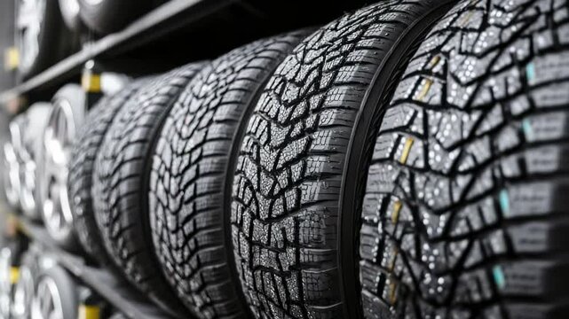 High-quality winter tires for optimal performance and safety in snowy conditions at an automotive shop
