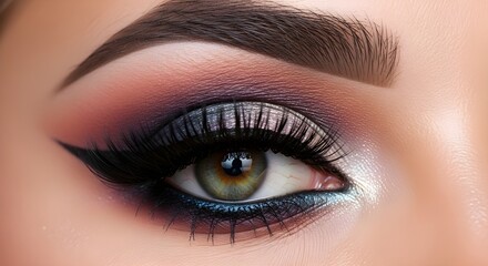 Obraz premium Close-up of beautiful woman's eye with colorful artistic makeup