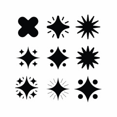 Minimal Starburst and Sparkle Icon Set in Black Silhouette Style.