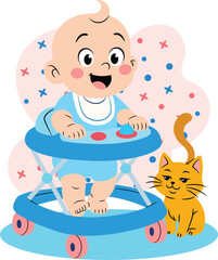 People and Pet at Home Cartoon Illustration