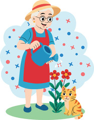 People and Pet at Home Cartoon Illustration