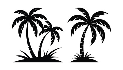 Silhouette Palm Tree Icon Set Tropical Beach Vector Illustration.