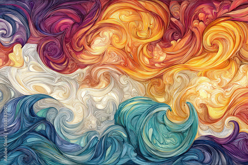 Aufkleber vibrant colors swirl like waves and clouds, creating a dynamic and energetic abstract piece