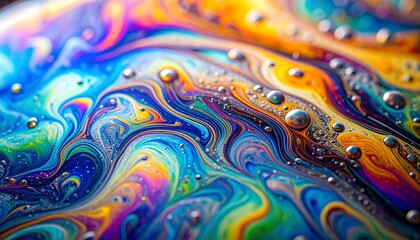 Naklejka premium Swirling rainbow film like liquid chrome. Perfect for experimental or surreal ad themes and tech-focused layouts.