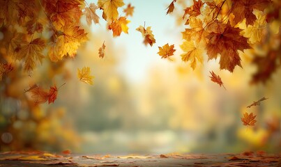 Autumn leaves falling on a textured surface