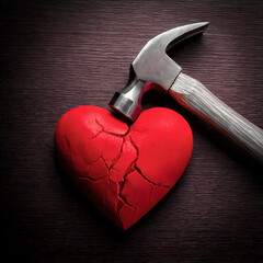Coeur brisé en morceaux par un marteau