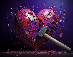Coeur brisé en morceaux par un marteau