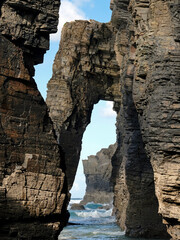 Rock formation at Playa de las Catedrales in Galicia, Spain