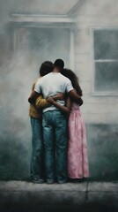 Obraz premium A family embracing in front of their home