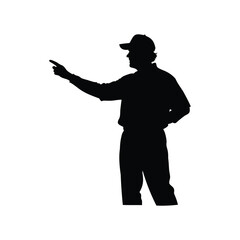 Silhouette of a man wearing a cap and pointing his finger