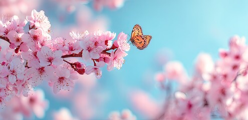 Delicate Pink Cherry Blossoms with Butterfly