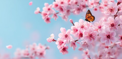 Delicate spring blossoms and a butterfly