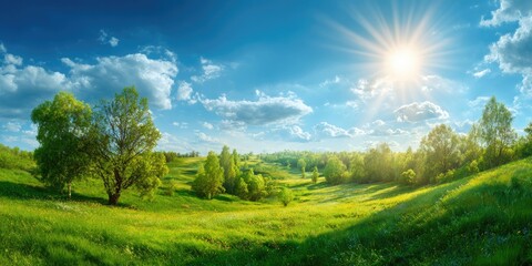Lush green landscape under a vibrant blue sky