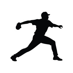 Silhouette of a baseball pitcher throwing a ball with great intensity