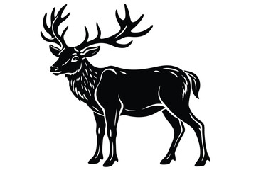 A simplistic black line drawing showcases a majestic deer standing proudly isolated on white