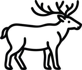 Single reindeer outline depicts a majestic woodland creature standing still against a white background