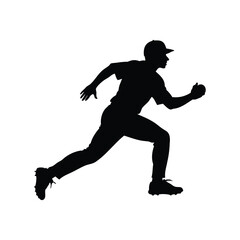 Silhouette of baseball player running and throwing ball in a dynamic pose