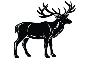Simplified reindeer stands isolated showing distinct antler shape with bold black outline creating stark contrast