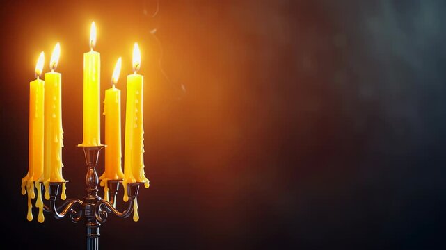 Halloween Elegant candelabrum with six glowing yellow candles creates warm ambiance and soft lighting dark