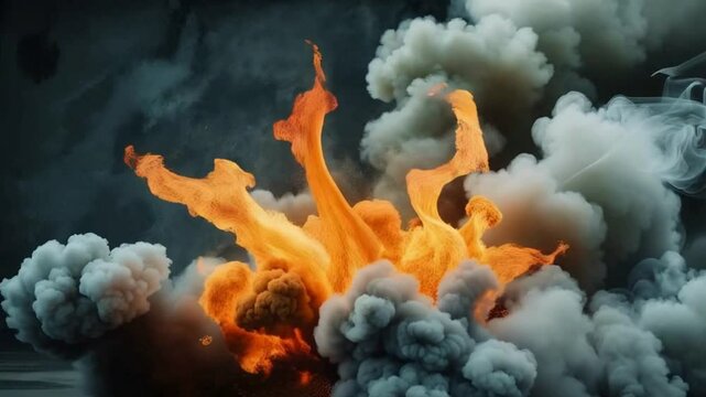 Dramatic Fireball Explosion with Realistic Smoke Trail &ndash; Transparent 4K Alpha VFX Animation for Compositing and Visual FX

