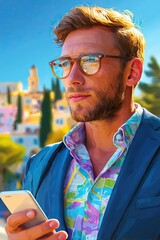 Businessman uses smartphone to explore geolocation points, synchronize GPS, mark destinations --chaos 15 --ar 2:3 --profile ac1hux4 --stylize 450 --v 7 Job ID: 9d8a5240-5c42-4048-ad34-89e2cce4404f