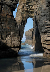 Rock formation at Playa de las Catedrales in Galicia, Spain