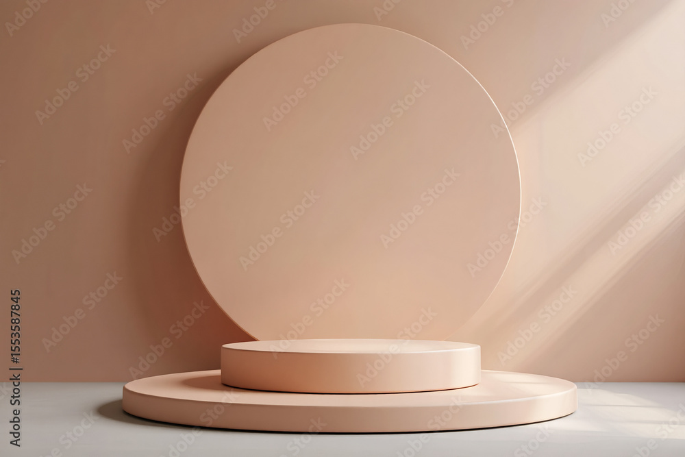 Poster a simple product display with circular backdrop and two tiered platform stage