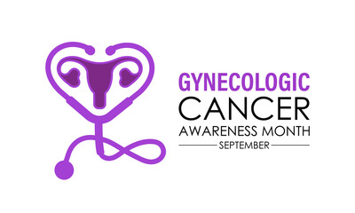Vector graphic of Gynecologic Cancer Awareness Month is Unite to Educate, Empower, and Save Lives. Increase awareness of cervical, ovarian, uterine, vaginal, and vulvar cancers. Banner poster, social