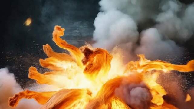 High-Impact Explosion with Flame Eruption and Smoke &ndash; Transparent Background 4K Overlay for Action Films and Game Cutscenes

