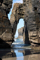 Rock formation at Playa de las Catedrales in Galicia, Spain