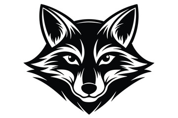 Striking black and white fox head creates a captivating minimalist animal silhouette
