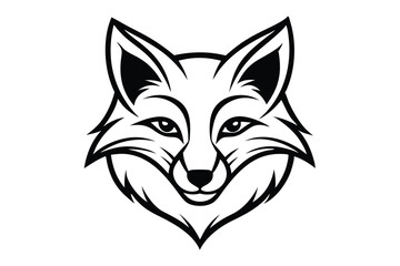Obraz premium A stylized fox head illustration displays a simple and clean black outline on white