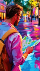 location direction for navigation person using GPS app using internet connection to map on smartphone