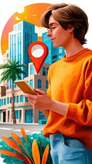 location direction for navigation person using GPS app using internet connection to map on smartphone