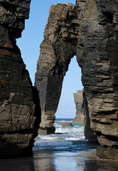 Rock formation at Playa de las Catedrales in Galicia, Spain
