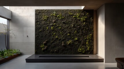 Interior design featuring a moss wall in a modern space.