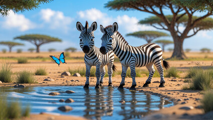 AI-generated images of a storybook character, 3D animation-style, a cute, playful baby Zebra