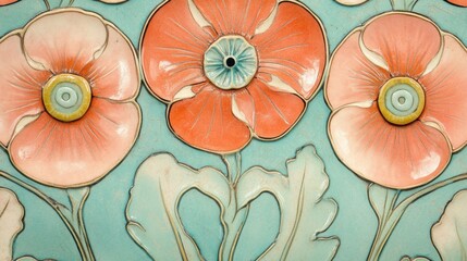 Decorative flower design on a teal background.