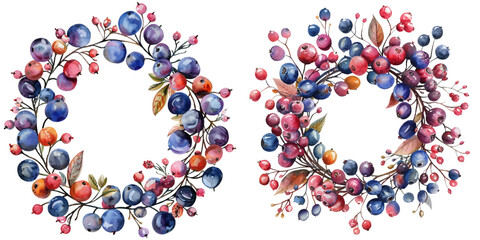 berry wreath watercolor vector illustration