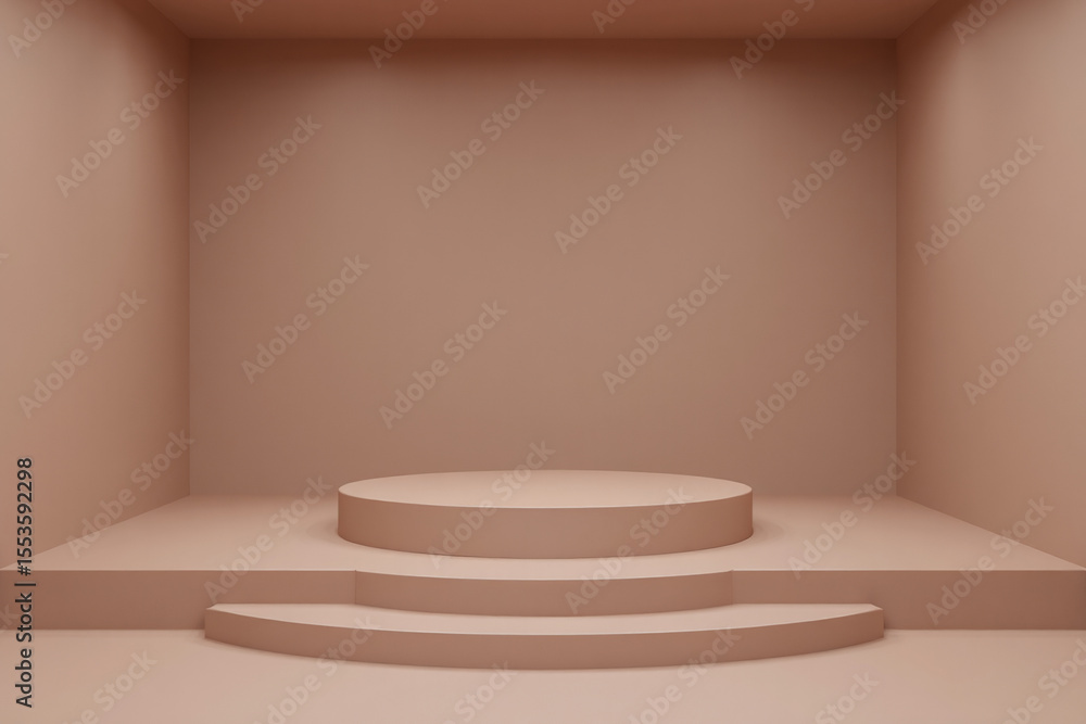 Poster a simple studio setup with a platform and steps in a monochromatic color scheme